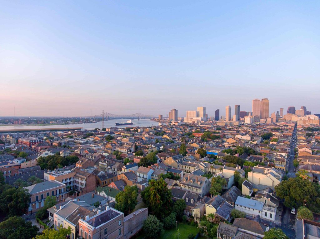 A cinematic shoot by a New Orleans Video Production Company featuring professional equipment against the backdrop of the French Quarter.