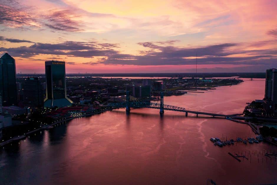 Jacksonville video production company crew filming corporate brand video on the St. Johns River waterfront