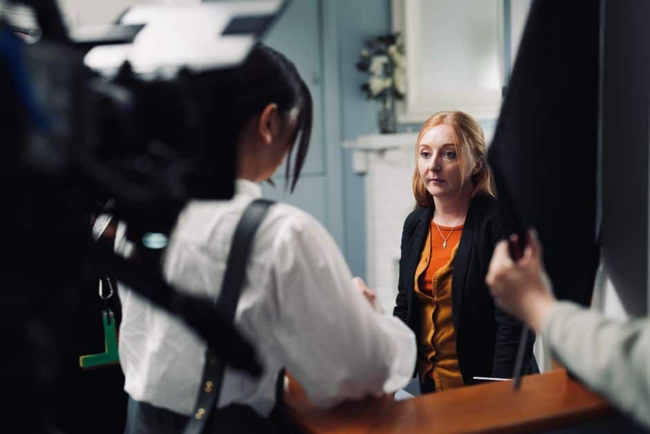 film a professional interview at the office