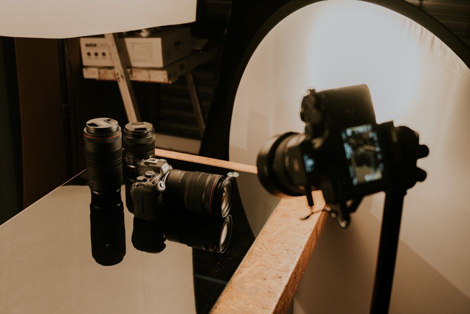 Houston video production company studio team setting up cinema camera for brand shoot