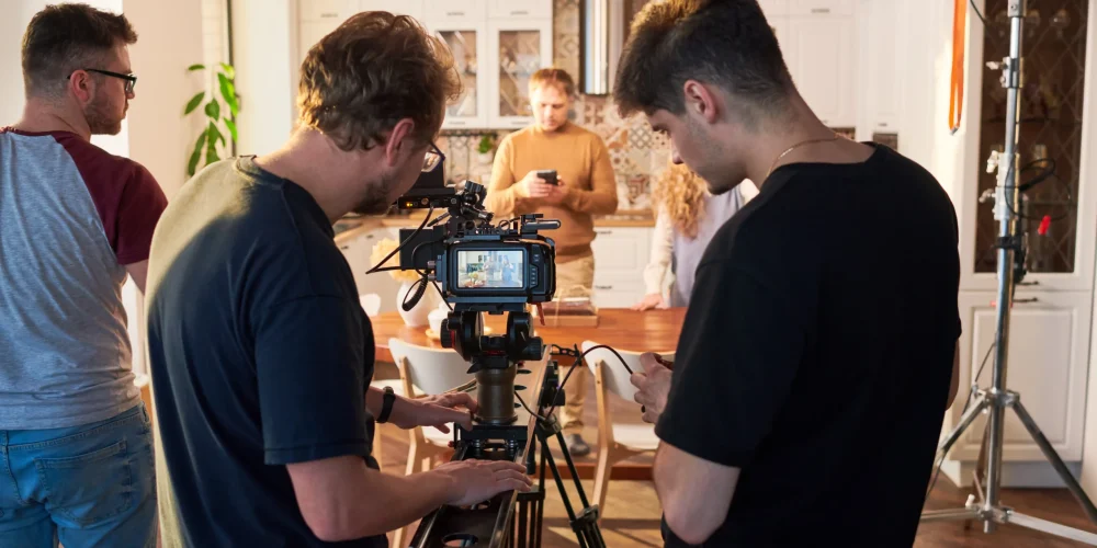 A high-end cinema camera on a motorized slider, demonstrating professional movement techniques used by a Birmingham video production company.