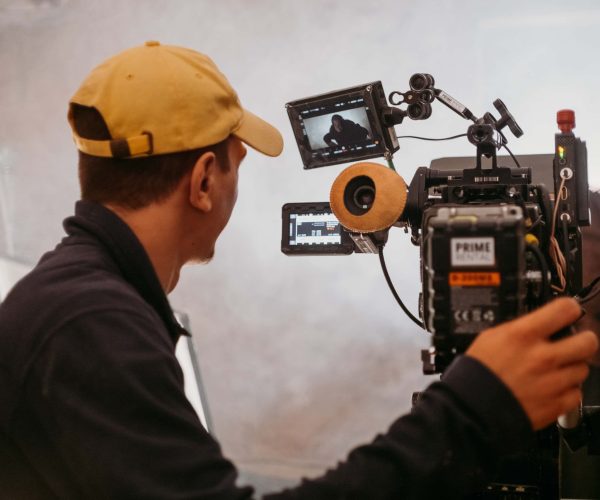 A professional Lafayette Video Production Company crew from Tone Production filming an authentic testimonial to build local customer trust.