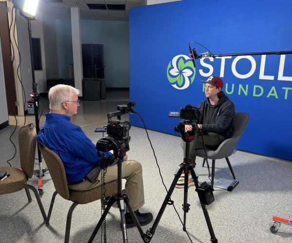On-camera interview session with three-point studio lighting designed by Tone Production