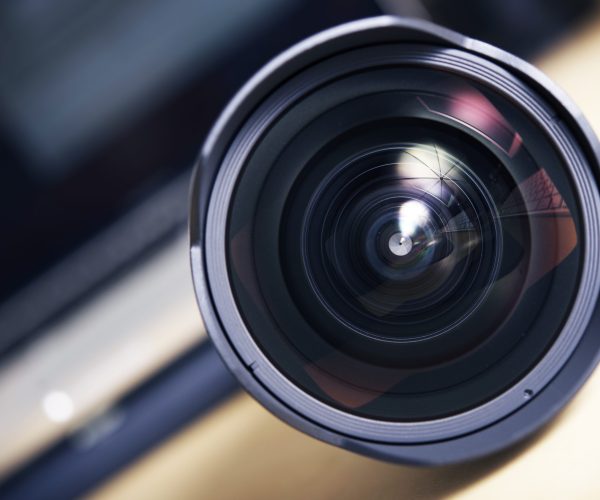 Wide Angle Pro Photography Lens Closeup. Front Glass.