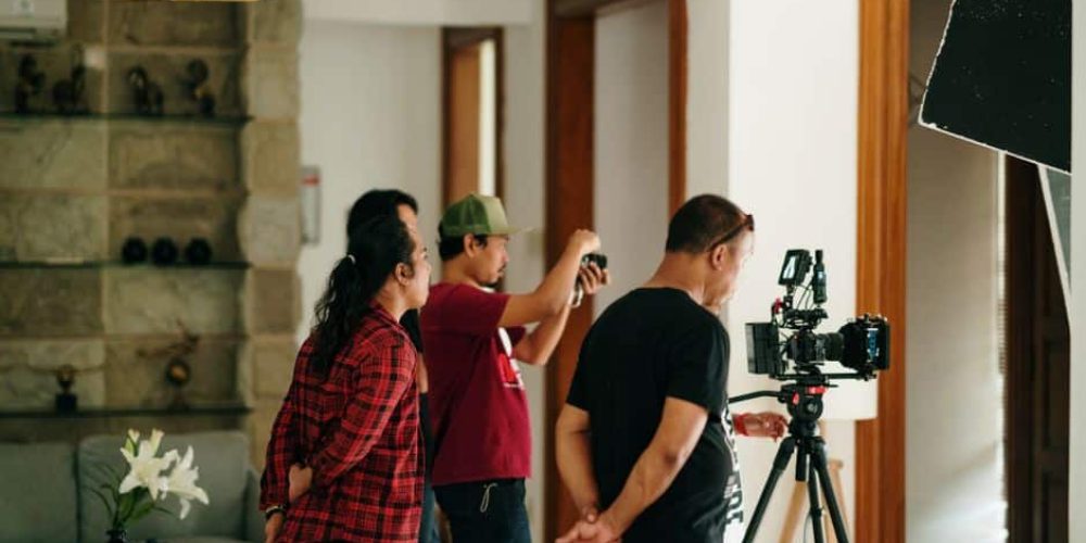 Behind-the-scenes on set with a Houston video production company capturing short-form content assets