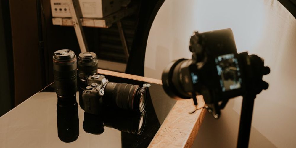 Houston video production company studio team setting up cinema camera for brand shoot