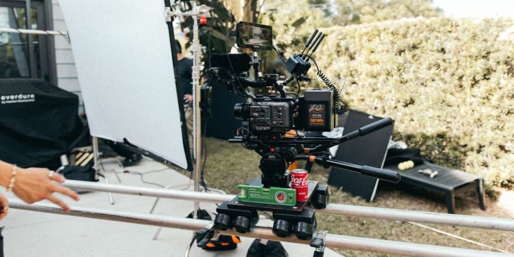 Houston videographers from Tone Production setting up a cinematic brand video shoot