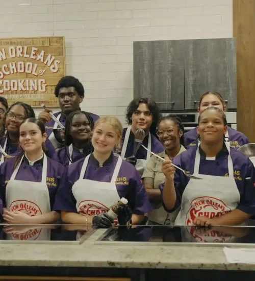 Tone Production video production crew filming culinary arts students at the New Orleans School of Cooking