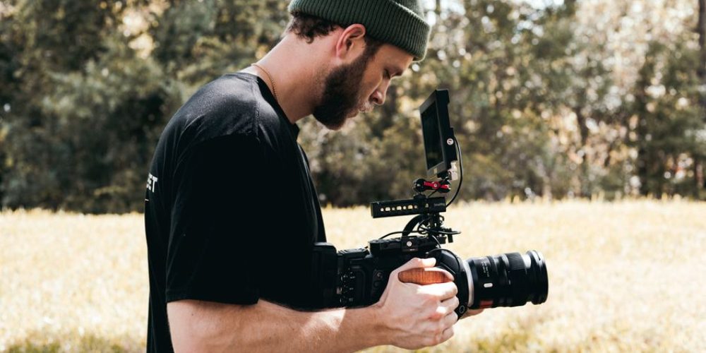 Videographer capturing b-roll ideas on a professional video production shoot